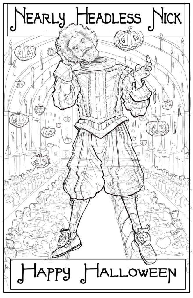 Headless Nick harry potter portrait character illustration