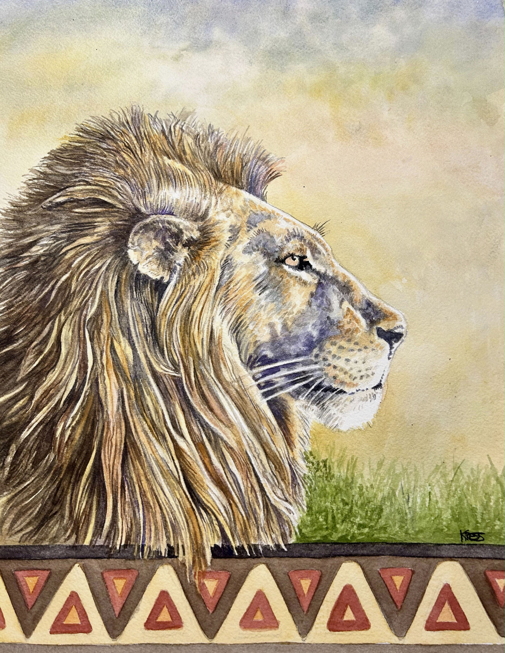 Lion wildlife watercolor portrait