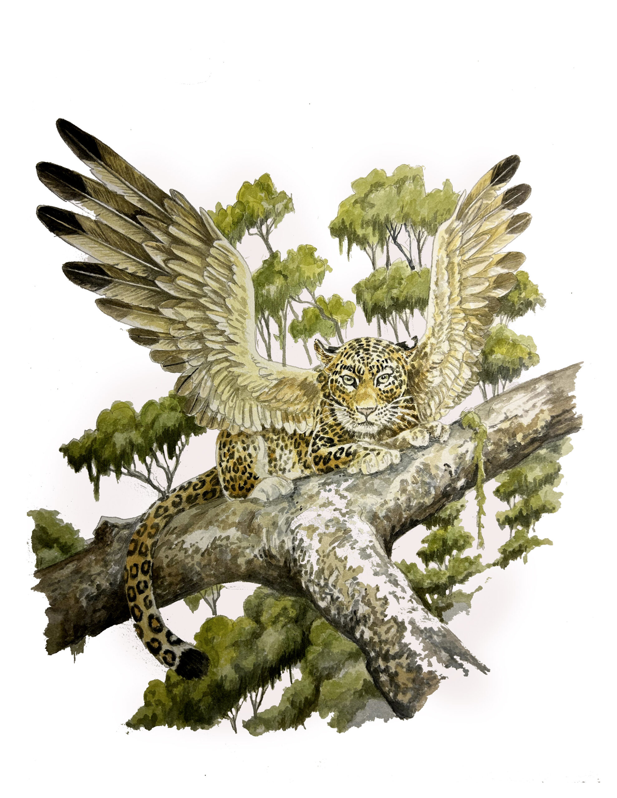 winged leopard watercolor painting