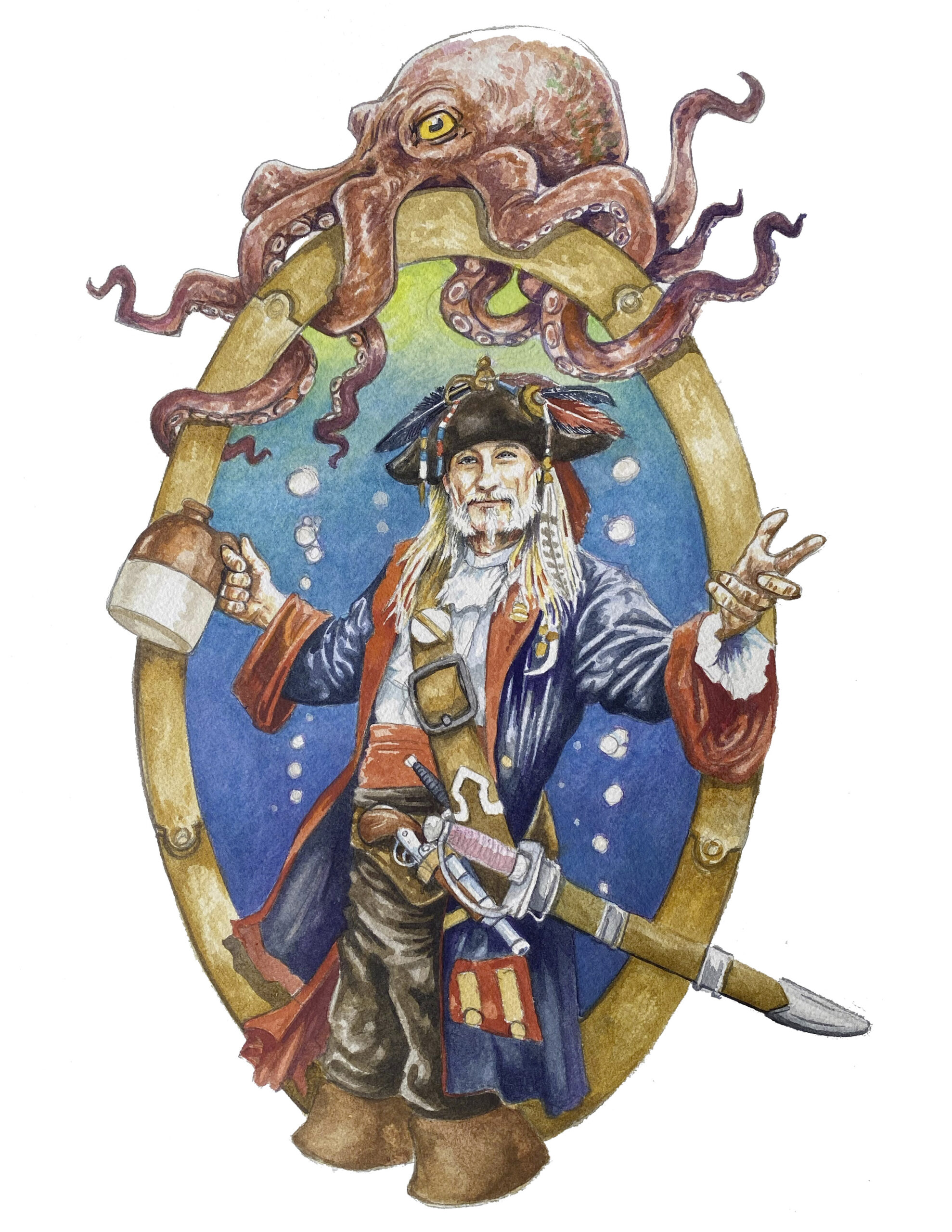pirate portrait watercolor young davy jones