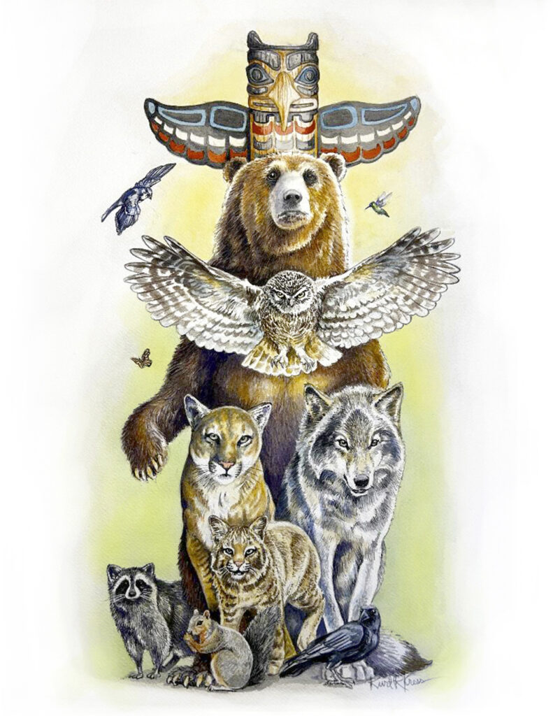 Totem watercolor kurt kress illustration wildlife