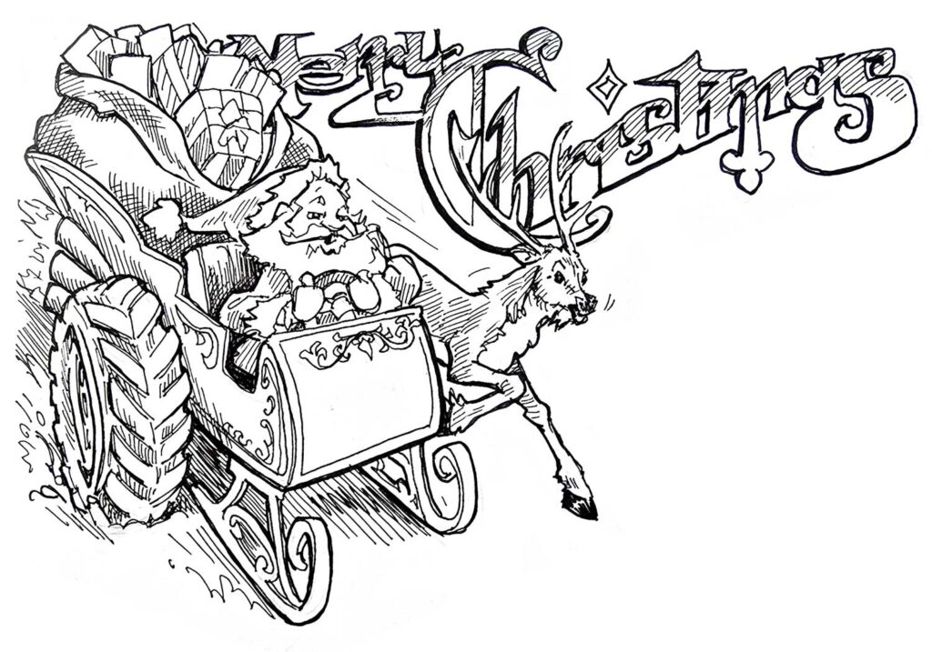 Christmas Card Character Illustration Black Line Pen and Ink