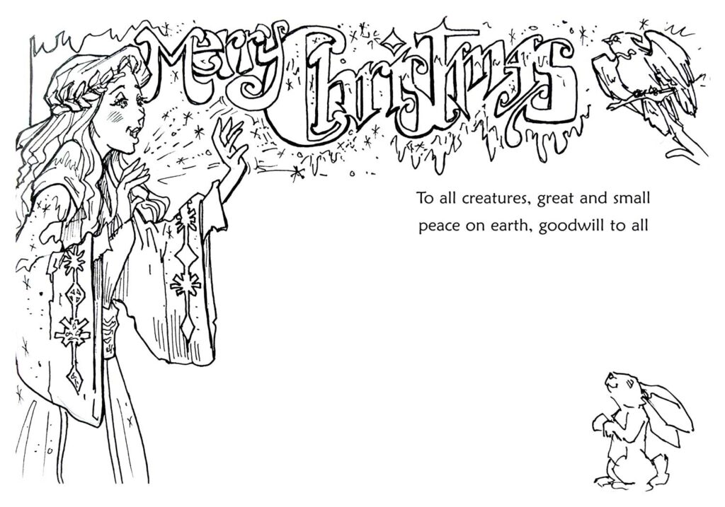 Christmas Card Character Illustration Black Line Pen and Ink