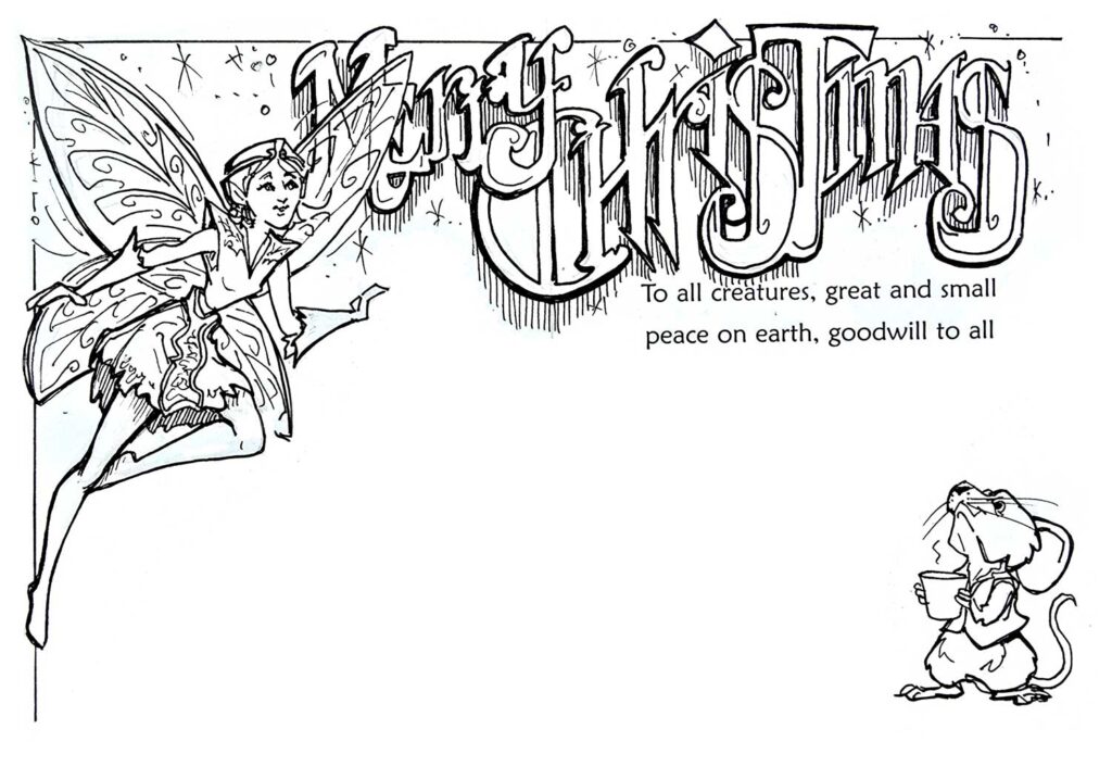 Christmas Card Character Illustration Black Line Pen and Ink