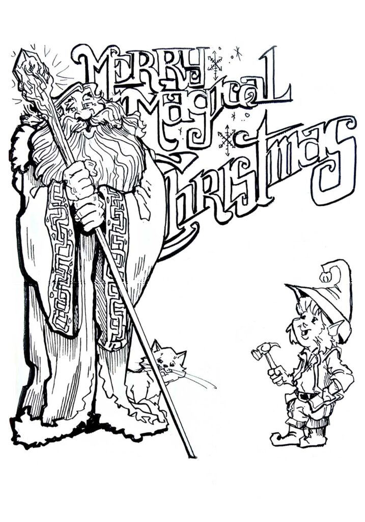 Christmas Card Character Illustration Black Line Pen and Ink